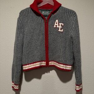 American Eagle Gray Varsity Zip Up Cardigan Sweater -‎ Women's